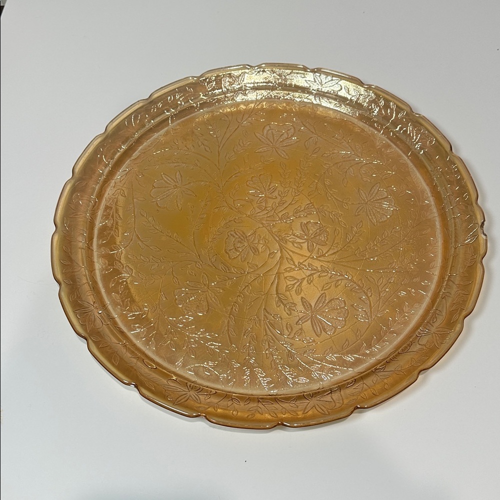 Jeannette Floragold Louisa Iridescent Vintage  Carnival Floral Glass Plate 13”